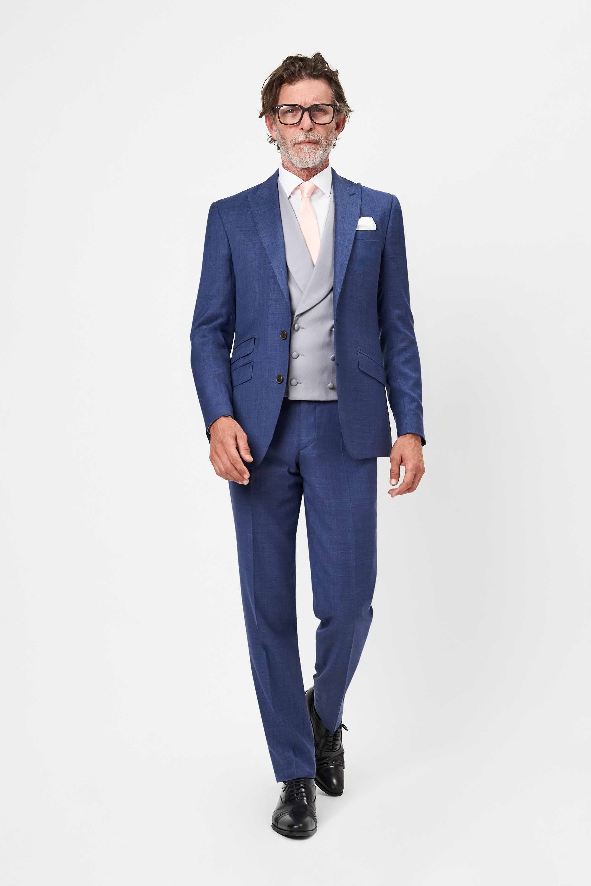 Hire Piece Italian Blue Suit with Dove Grey Double Breasted