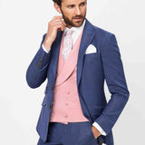 The Gregson - 3 Piece Italian Blue Suit | Pale Pink Double Breasted Waistcoat