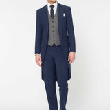 The Keadell - 3 Piece Blue Morning Suit | Grey Waistcoat