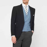 The Bidwell - 3 Piece Black Morning Suit | Pale Blue Double Breasted Waistcoat