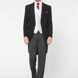 The Bidwell - 3 Piece Black Morning Suit | Silver Dot Waistcoat