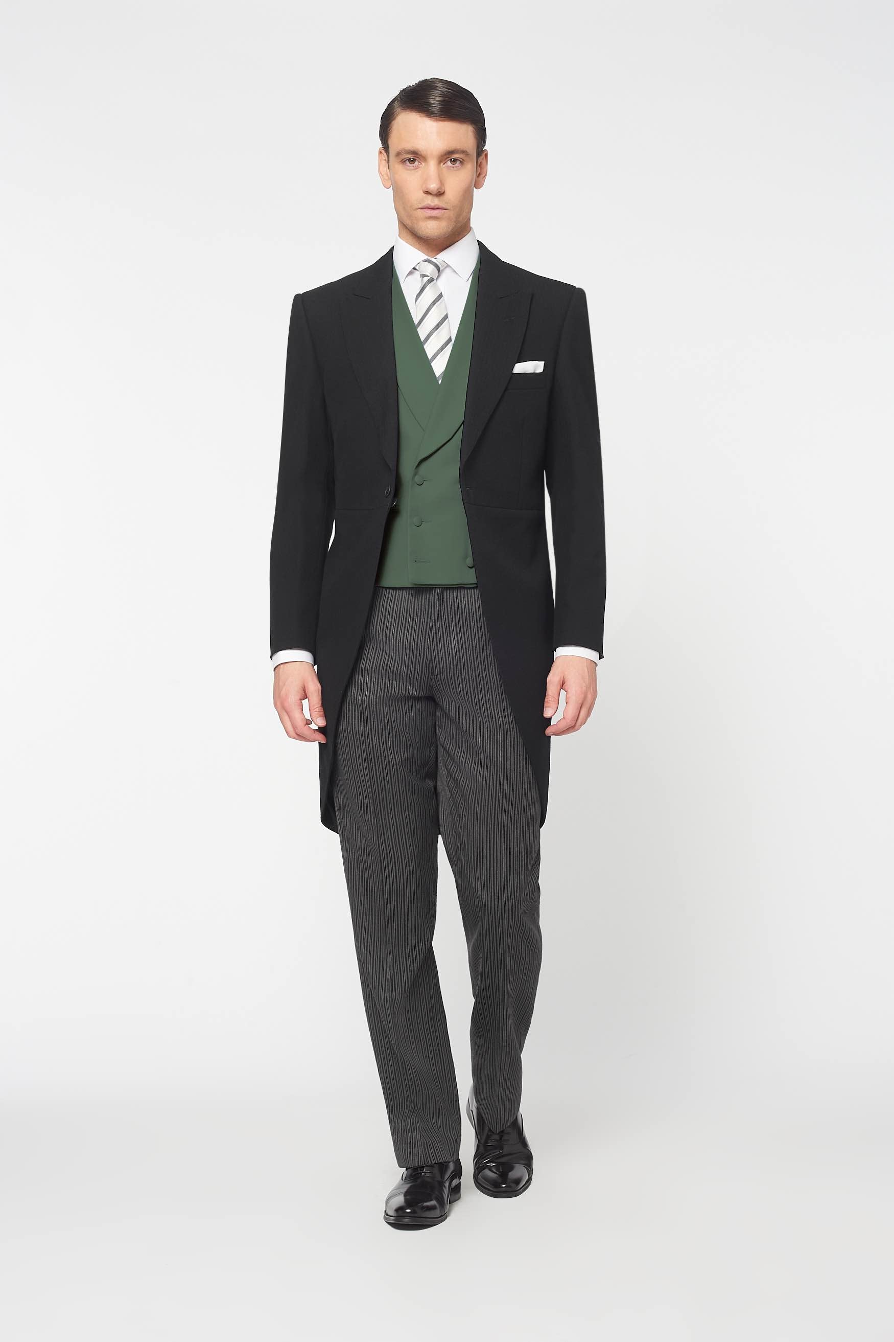 Piece Black Herringbone Morning Suit for hire with Pale Blue