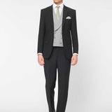 The Simkins - 3 Piece Black Slim Fit Suit | Dove Grey Double Breasted Waistcoat