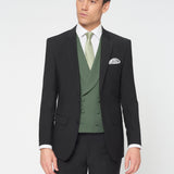 The Simkins - 3 Piece Black Slim Fit Suit | Deep Green Double Breasted Waistcoat