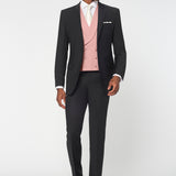 The Simkins - 3 Piece Black Slim Fit Suit | Pale Pink Double Breasted Waistcoat