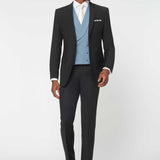 The Simkins - 3 Piece Black Slim Fit Suit | Pale Blue Double Breasted Waistcoat