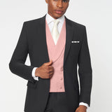 The Simkins - 3 Piece Black Slim Fit Suit | Pale Pink Double Breasted Waistcoat