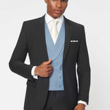 The Simkins - 3 Piece Black Slim Fit Suit | Pale Blue Double Breasted Waistcoat