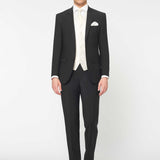 The Simkins - 3 Piece Black Slim Fit Suit | Ivory Dot Waistcoat