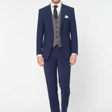 The Simkins - 3 Piece Blue Slim Fit Suit | Grey Waistcoat