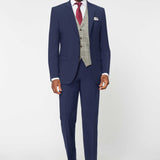 The Simkins - 3 Piece Blue Slim Fit Suit | Grey Tweed Waistcoat