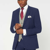 The Simkins - 3 Piece Blue Slim Fit Suit | Grey Tweed Waistcoat