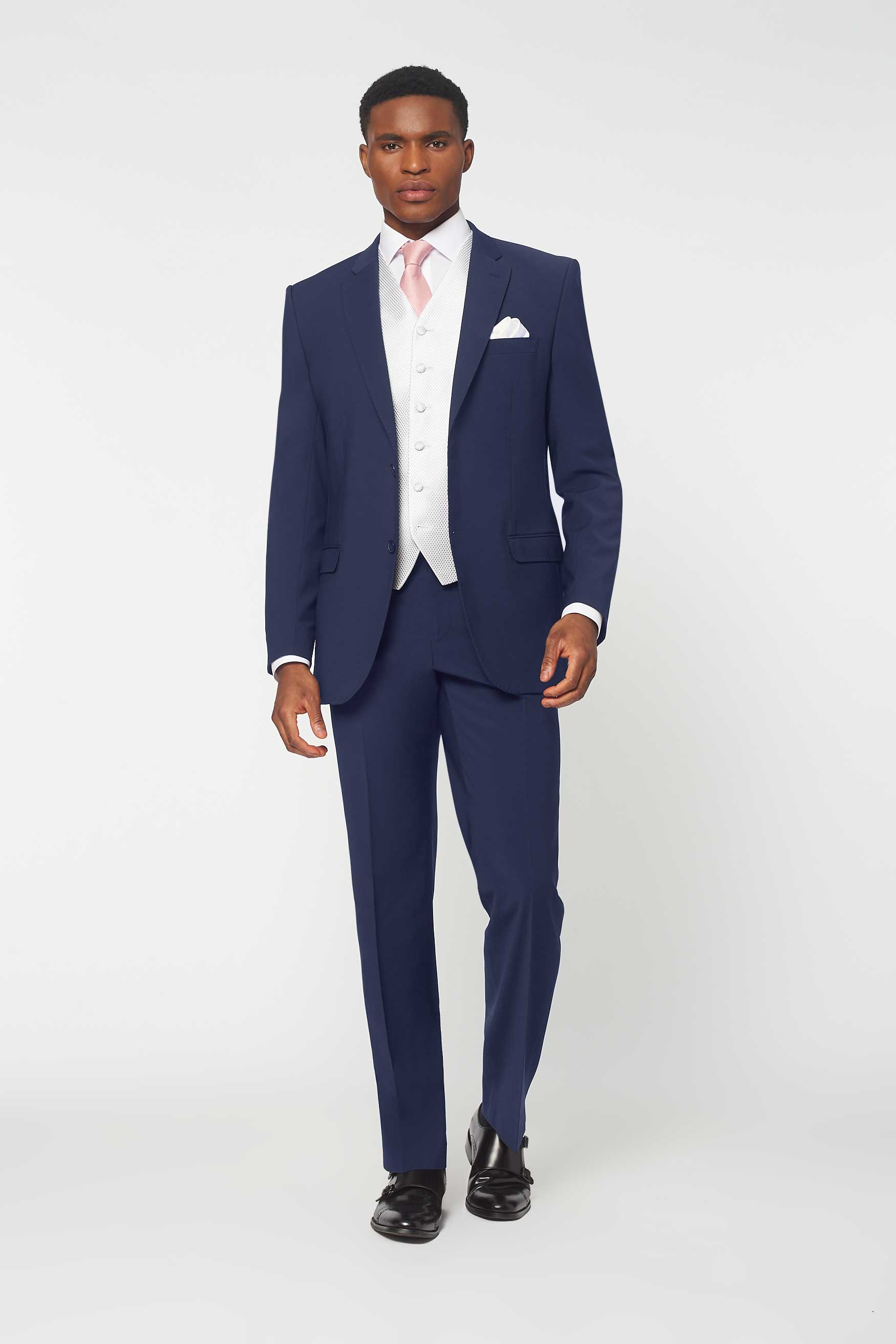 Piece Blue Slim Fit Suit to Hire with Silver Dot Waistcoat