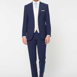 The Simkins - 3 Piece Blue Slim Fit Suit | Ivory Dot Waistcoat