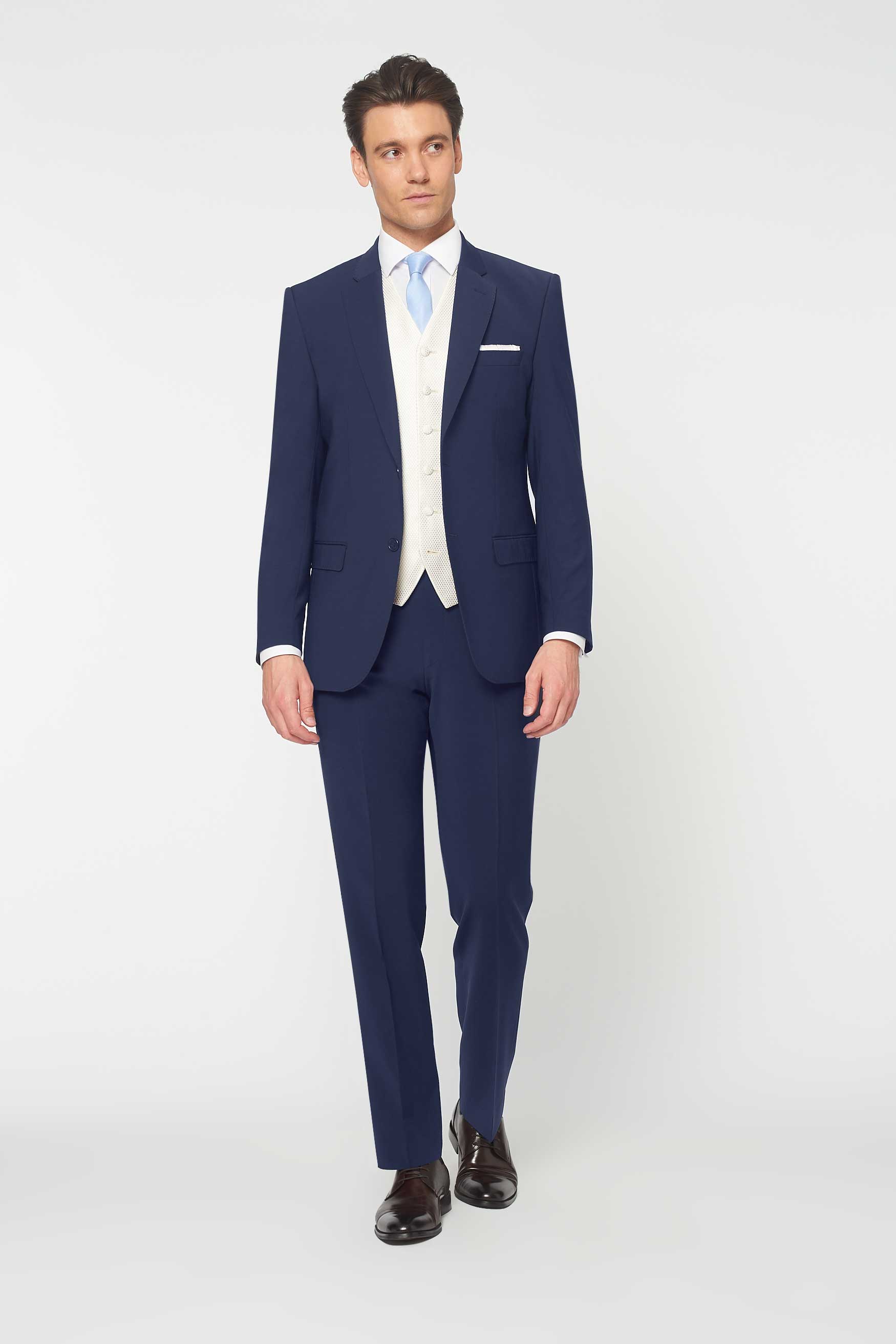Suit Rental White Tux With Navy Blue Vest Men's Wearhouse BLACK By