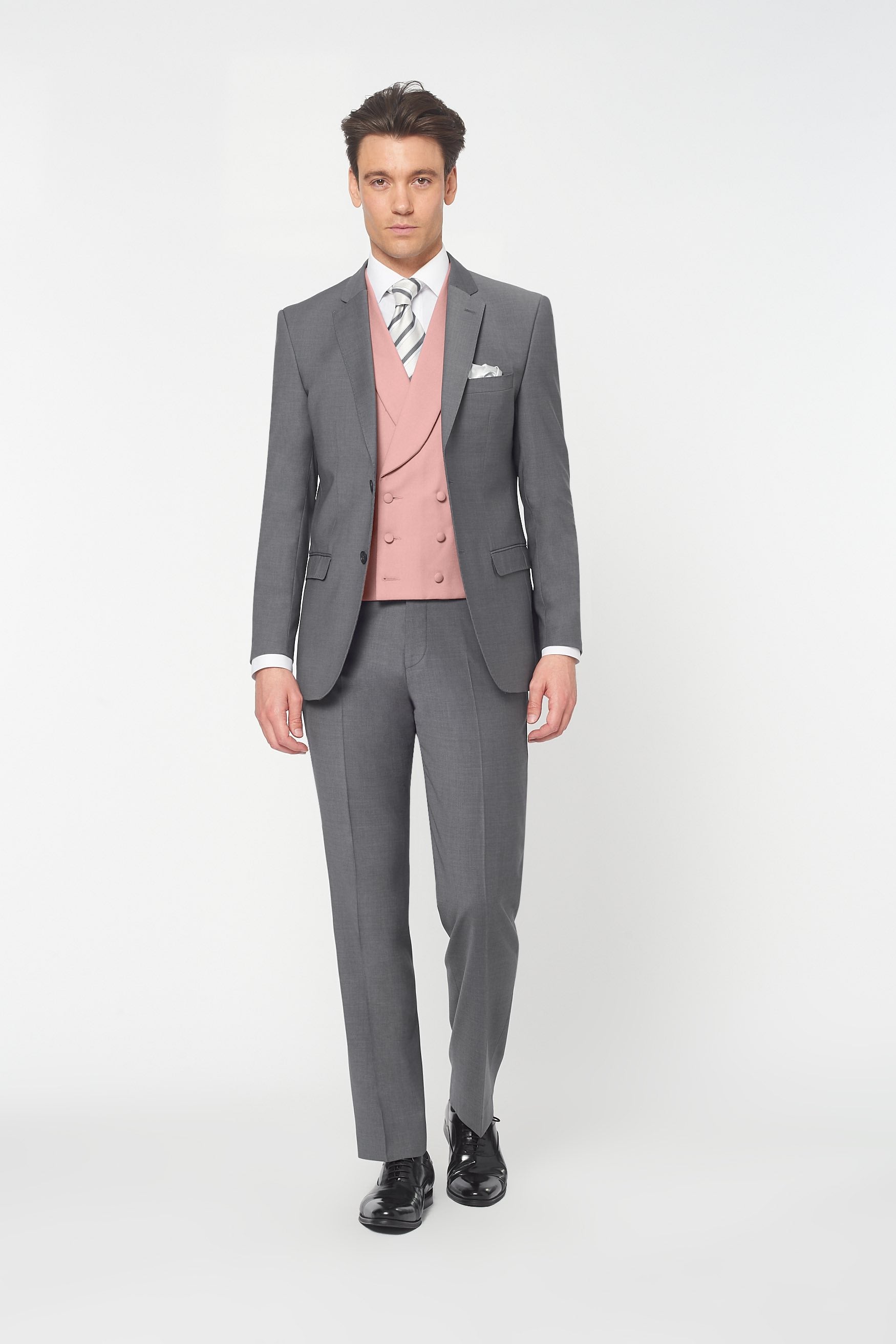 Piece Grey Slim Fit Suit with Pale Pink Double Breasted
