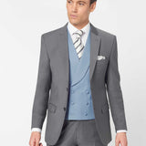 The Simkins - 3 Piece Grey Slim Fit Suit | Pale Blue Double Breasted Waistcoat