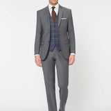 The Simkins - 3 Piece Grey Slim Fit Suit | Blue Tweed Waistcoat