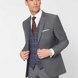 The Simkins - 3 Piece Grey Slim Fit Suit | Blue Tweed Waistcoat