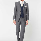 The Simkins - 3 Piece Grey Slim Fit Suit | Blue Waistcoat