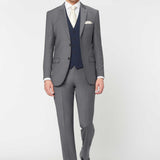 The Simkins - 3 Piece Grey Slim Fit Suit | Blue Waistcoat