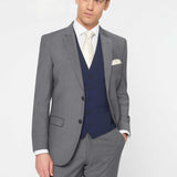 The Simkins - 3 Piece Grey Slim Fit Suit | Blue Waistcoat