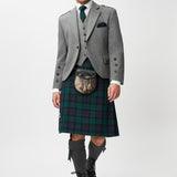 The Keville Light Grey Tweed Jacket & Waistcoat with Black Watch Kilt