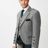 The Keville Light Grey Tweed Jacket & Waistcoat with Black Watch Kilt