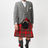 The Keville Light Grey Tweed Jacket & Waistcoat with Royal Stewart Kilt