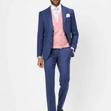 The Gregson - 3 Piece Italian Blue Suit | Pale Pink Double Breasted Waistcoat
