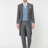 The Keadell - 3 Piece Grey Morning Suit | Pale Blue Double Breasted Waistcoat