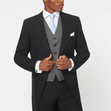 The Bidwell - 3 Piece Black Morning Suit | Mid Grey Waistcoat