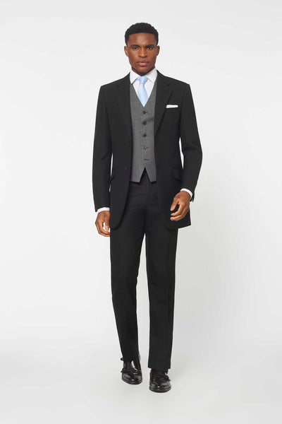 Piece Black Herringbone Suit with Grey Waistcoat for Hire