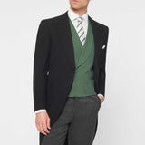 The Bidwell - 3 Piece Black Morning Suit | Deep Green Double Breasted Waistcoat