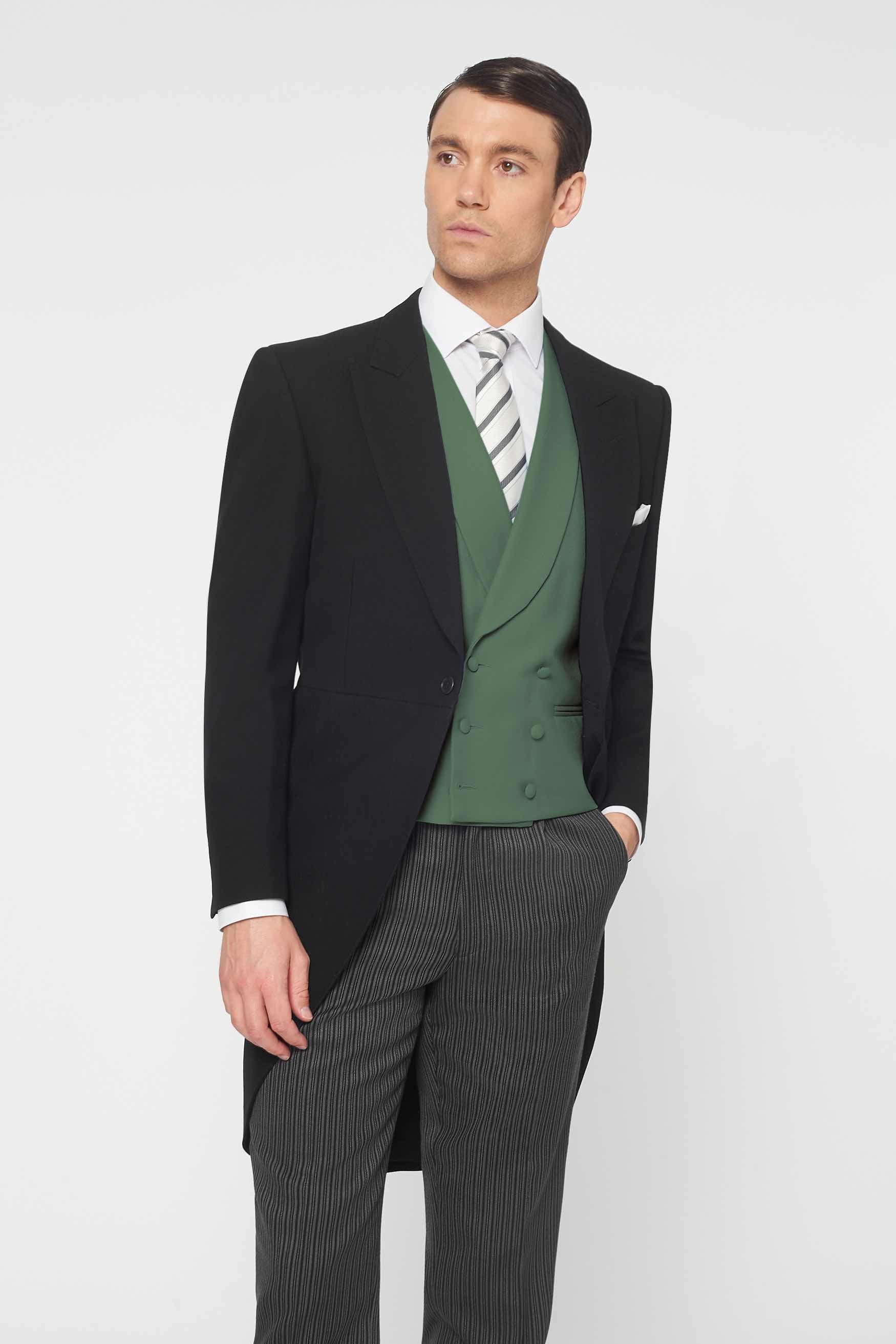 Piece Black Herringbone Morning Suit for hire with Pale Blue