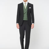 The Simkins - 3 Piece Black Slim Fit Suit | Deep Green Double Breasted Waistcoat