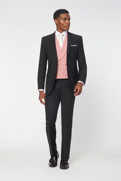 Piece Black Slim Fit Suit for hire with Pale Pink Double