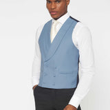 The Simkins - 3 Piece Black Slim Fit Suit | Pale Blue Double Breasted Waistcoat