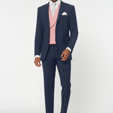 The Simkins - 3 Piece Blue Slim Fit Suit | Pale Pink Double Breasted Waistcoat