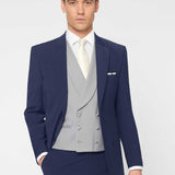 The Simkins - 3 Piece Blue Slim Fit Suit | Dove Grey Double Breasted Waistcoat