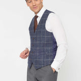 The Simkins - 3 Piece Grey Slim Fit Suit | Blue Tweed Waistcoat