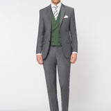 The Simkins - 3 Piece Grey Slim Fit Suit | Deep Green Double Breasted Waistcoat