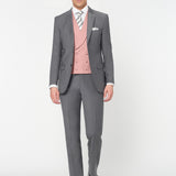 The Simkins - 3 Piece Grey Slim Fit Suit | Pale Pink Double Breasted Waistcoat