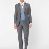 The Simkins - 3 Piece Grey Slim Fit Suit | Pale Blue Double Breasted Waistcoat