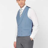 The Simkins - 3 Piece Grey Slim Fit Suit | Pale Blue Double Breasted Waistcoat