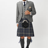 The Keville Light Grey Tweed Jacket & Waistcoat with Highland Storm Kilt