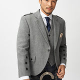 The Keville Light Grey Tweed Jacket & Waistcoat with Highland Storm Kilt