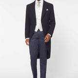 The Bidwell - 3 Piece Navy Morning Suit | Silver Dot Waistcoat